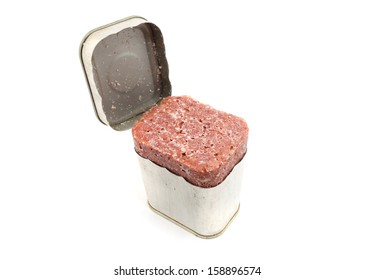 Corned Beef in Tin over white background