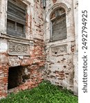 Corner of abanoned brick manor house in Latvia, Europe