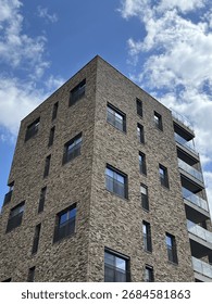 The corner of a brick building