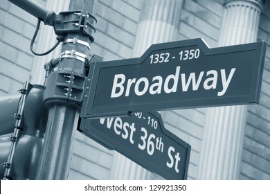 Corner Of The Broadway And West 36th Street Sign, New York City.