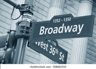 Corner of the Broadway and West 36th Street sign