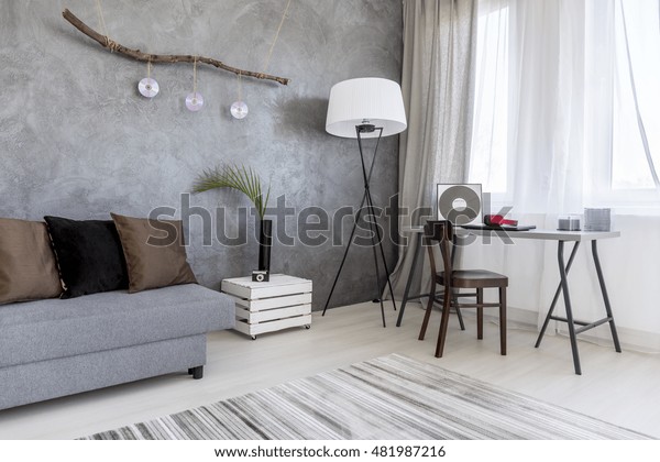 Corner Contemporary Living Room Arranged Grey Stock Photo