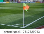 CORNER FLAG ON THE FOOTBALL FIELD , large stadium. High quality photo