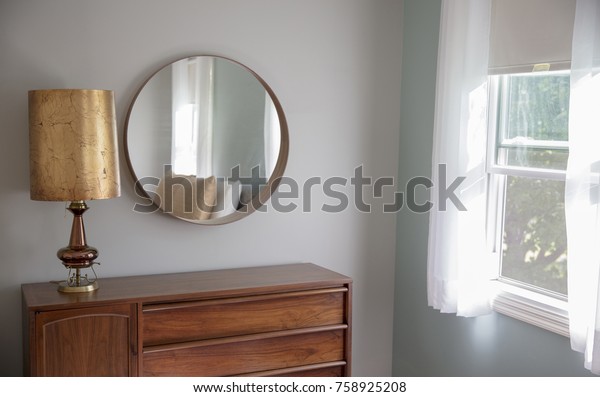 Corner Midcentury Modern Bedroom Grey Walls Stock Photo Edit Now