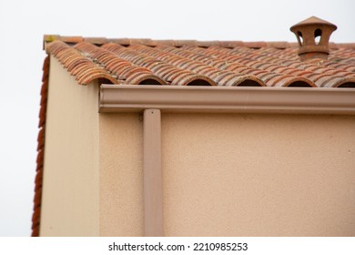 Corner Of Modern New Modern House With Gutter And Ventilation Chimney