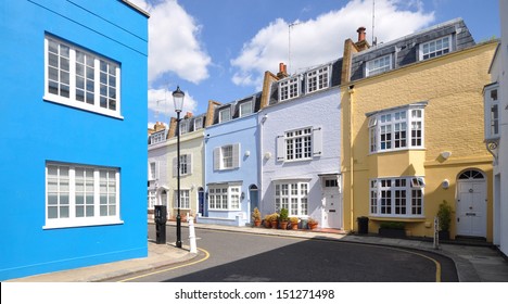 Corner Of Old London Street Of Small Terraced Houses, Without Parked Cars. 