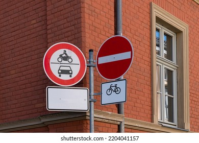 Corner of a red brick house with no traffic signs. Closeup. - Shutterstock ID 2204041157