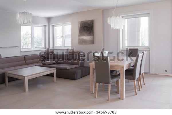 Corner Sofa Dining Table Beige Exclusive Stock Photo Edit Now 345695783