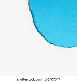 Corner White Torn Paper With Blue Background, Ready For Your Design