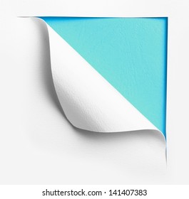 Corner White Torn Paper With Blue Background, Ready For Your Design