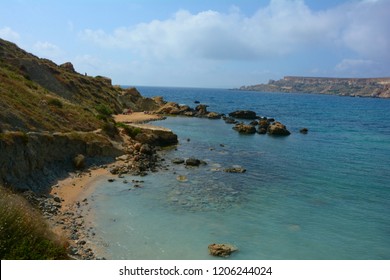 Corners of Golden Bay beaches in the island of Malta