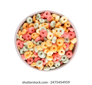 cornflake bowl fruity loops colorful hoops children's breakfast top view - Powered by Shutterstock