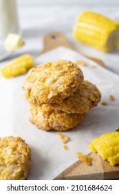 Cornflake cereal cookies set on cafe table.