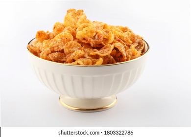 Cornflake Chivda or Corn Chiwda loaded with peanuts and Cashew. Served in a bowl. selective focus