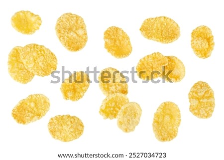 Cornflakes isolated on white background. Top view. Flat lay.