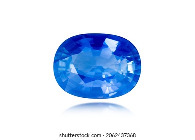 Cornflower Blue Sapphire Gemstone. Oval Faceted, Flawless, Loose Rich Color Stone Setting For Making Jewelry. Expensive Precious Gem. Hight Value From Ceylon. Over 3 Carat. Gemology. Isolated On White