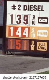 Corning, CA  September 1990  Vintage Photo Of Diesel Price Sign At Truck Stop. Scanned From Transparency.