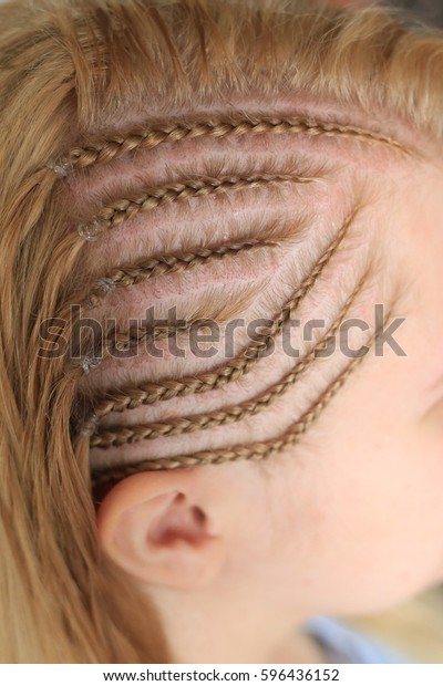 Cornrows Blond Hair Thin Pigtails Stock Photo Edit Now 596436152