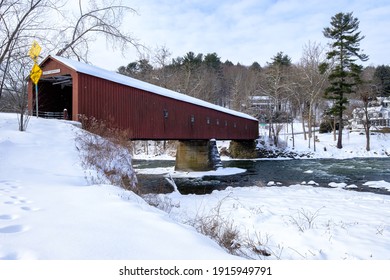 Cornwall, Connecticut USA - February 11, 2021 - West Cornwall Covered Bridge In Winter