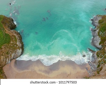 Cornwall Lusty Glaze beach aerial photo - Cornwall beaches birds eye view - Shutterstock ID 1011797503