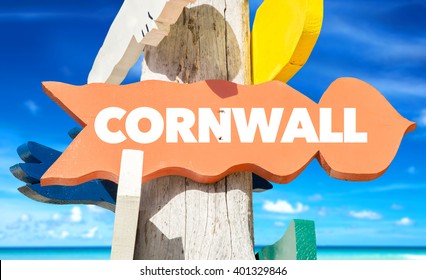Cornwall signpost with beach background
