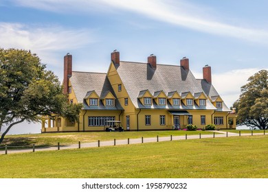 Corolla, North Carolina, USA - April 17, 2021 - Historic And Famous Whalehead Club Clubhouse On The North Carolina Outer Banks