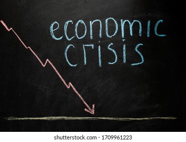 corona crash, economic crisis graph on chalkboard showing stock market collapse or financial economy crisis caused by coronavirus. Global crisis. Bank collapse. Money risk. Virus and economy. Covid-19