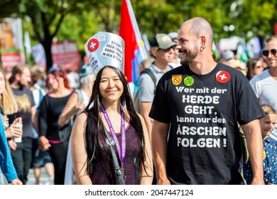 Corona Vaccine opponents are demonstrating againts the corona measures in Switzerland in Uster on the 25.09.21
