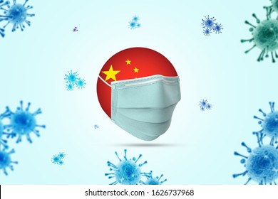 Corona virus concept. china put mask to fight against Corona virus. Concept of fight against virus. Many Virus attack isolated on blue sky background. - Shutterstock ID 1626737968