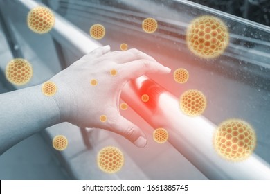 Corona virus , COVID-19, 2019-nCoV, The germ spread from person to person through direct physical contact - Shutterstock ID 1661385745