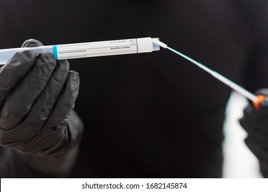 Corona Virus Covid-19 Respiratory Sputum Specimen Swab Test Tube With Gloves.