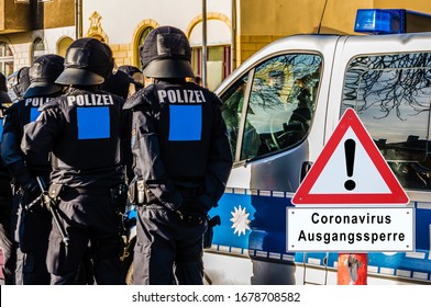 Corona Virus Curfew Warning Sign Police Control In German