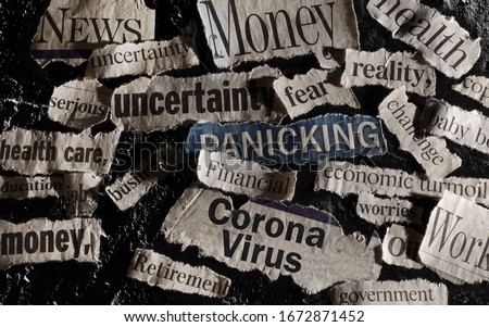 Corona Virus news with assorted related newspaper headlines surrounding it                         