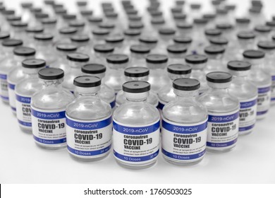 Corona Virus Vaccine injection vials medicine drug bottles. Covid-19 2019-ncov Sars-cov-2 Vaccination, immunization, treatment to cure Covid 19 Corona Virus infection. Healthcare And Medical concept.