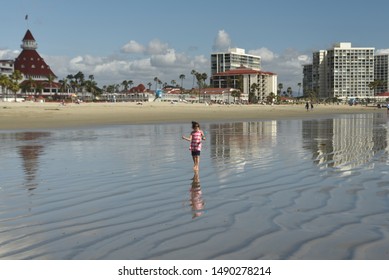 Coronado Beach CA/ USA 03/16/2018 Little Girl  Playing At The Beach, Coronado Beach California