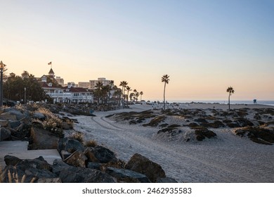 Coronado Beach, San Diego, California, sunrise, sunset, golden hour, beach, coastal, ocean, Pacific Ocean, stunning, picturesque, vibrant, colors, horizon, panoramic, views, coastal beauty, golden - Powered by Shutterstock