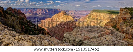 Coronado Butte and Sinking Ship viewed from the east cliffs of Buggeln Hill on the south rim of the Grand Canyon.