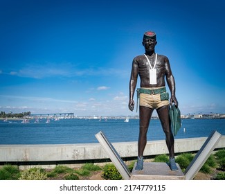 Coronado, California, USA - March 26, 2017: The “Naked Warrior” Navy Combat Swimmer Statue By John Seward Johnson II Stands At Glorietta Bay Park.