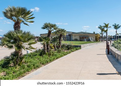 CORONADO, CALIFORNIA/USA - FEBRUARY 23, 2017: Glorietta Bay Park Promenade And The Coronado Playhouse,  The Longest Running Community Theater In San Diego County. 