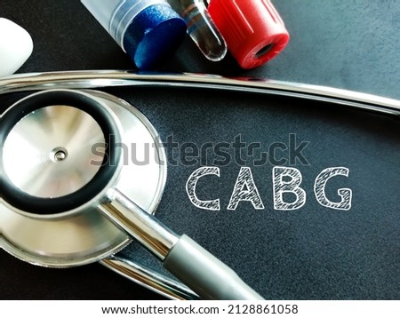Coronary artery bypass surgery. Coronary Artery Bypass Graft (CABG) term with medical equipment's.