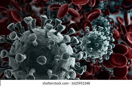 Coronavirus 2019-nCov novela concepto de coronavirus. El virus del microscopio se cierra. 3 quinquies de representación.
