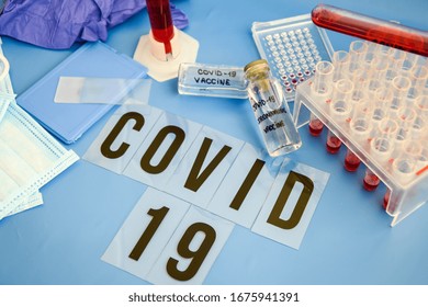 Coronavirus Blood Analysis Concept.Covid 19 Originating In Wuhan, China.respiratory Mask With A Trace Of Blood, Syringe And Inscription China, Italy Travel Concept