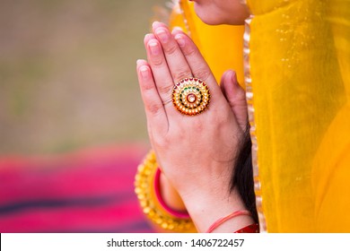 Coronavirus, close up Indian woman hand  doing  Namaste, outbreak of COVID-19. New greeting to avoid the spread of new strain of coronavirus instead of greeting with a hug or handshake.  