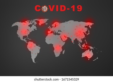 Coronavirus COVID-19 Microscopic Virus Corona Virus Disease 3d Illustration World Map