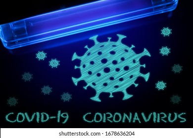 Coronavirus and Covid-19 molecules under UV light. The concept of an invisible virus