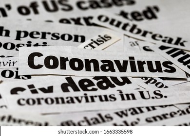 Coronavirus, Covid-19, Newspaper Headline Clippings. Print Media Information Isolated