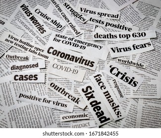 Coronavirus, covid-19 newspaper headline clippings. Print media information isolated