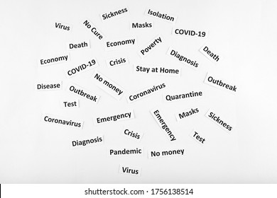 Coronavirus, COVID-19, SARS-CoV-2 Newspaper Headline Clippings On White Background.