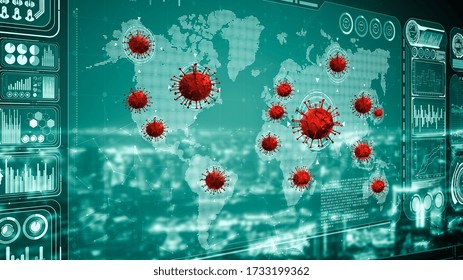Coronavirus Disease 2019 or Covid-19 information map showing infection risk area - Concept of medical big data science analytic for protection of Coronavirus Disease 2019 or Covid-19.