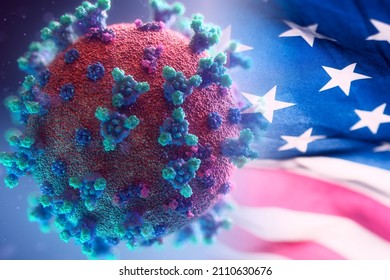 Coronavirus And The Flag Of The United States Of America In Transparency, COVID 19 Pandemic In The United States. Concept